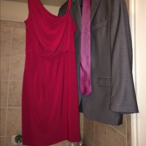 Maroon one shoulder sleeve adrianna papell dress